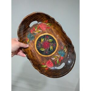 Hand Painted Mexican Floral Wooden Serving Tray‎ Vintage ETHNIC GREAT GIFT